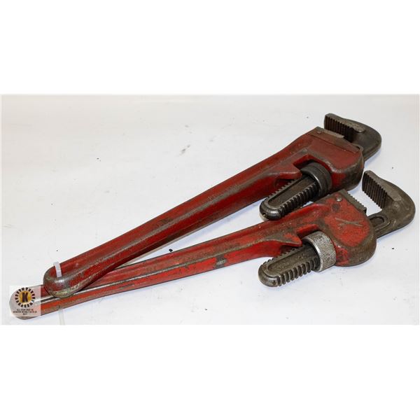 SET OF 2 18" PIPE WRENCHES; STANLEY & FULLER