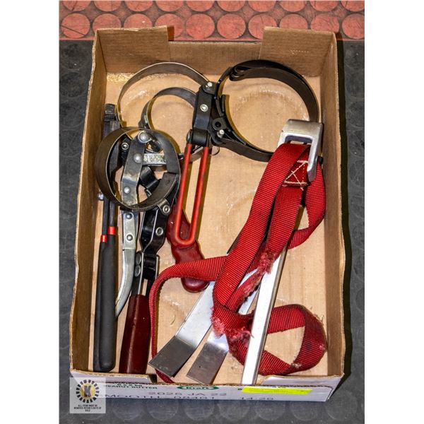 FLAT OF MISC OIL FILTER WRENCHES,  ETC