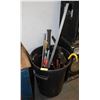 Image 1 : TRASH BIN FULL OF ASSORTED HAND & GARDEN TOOLS;