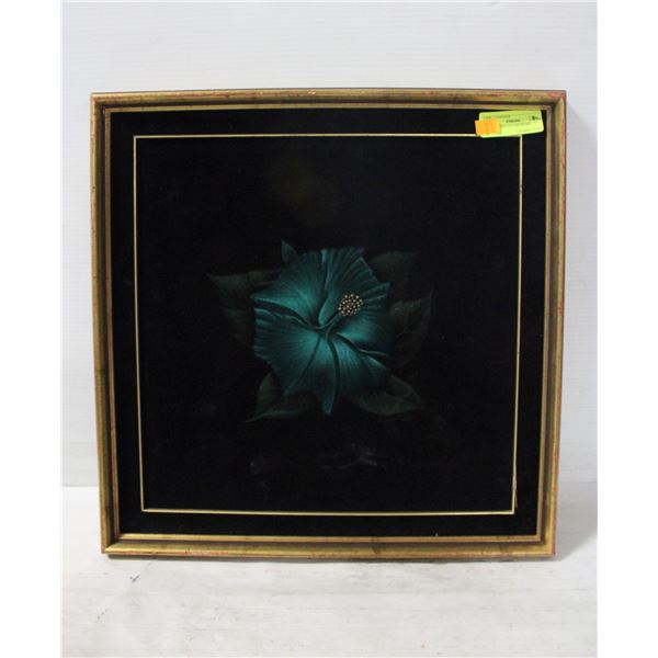 FRAMED VELVET ARTWORK APPROX 20" X 20"