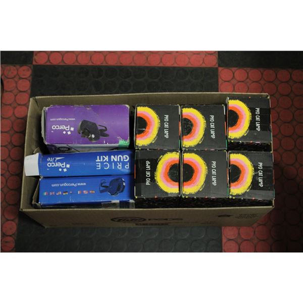 BOX LOT OF NEW PRODUCTS INCLUDES PRICING GUNS