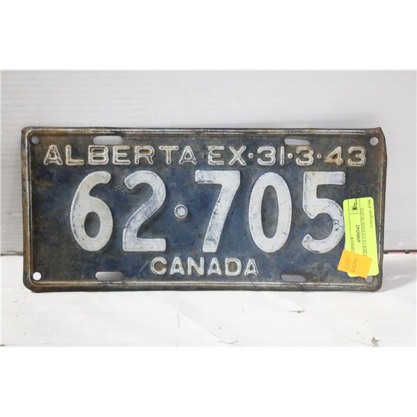 1943 ALBERTA LICENSE PLATE