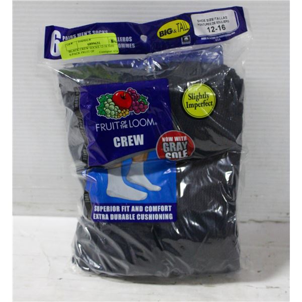 BLACK CREW SOCKS 12-16 SIZE 6-PACK FRUIT OF