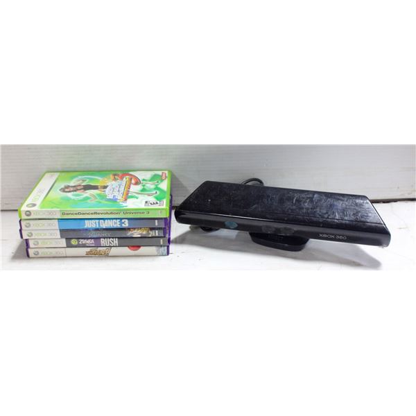 XBOX 360 KINECT GAMES AND SENSOR/CAMERA