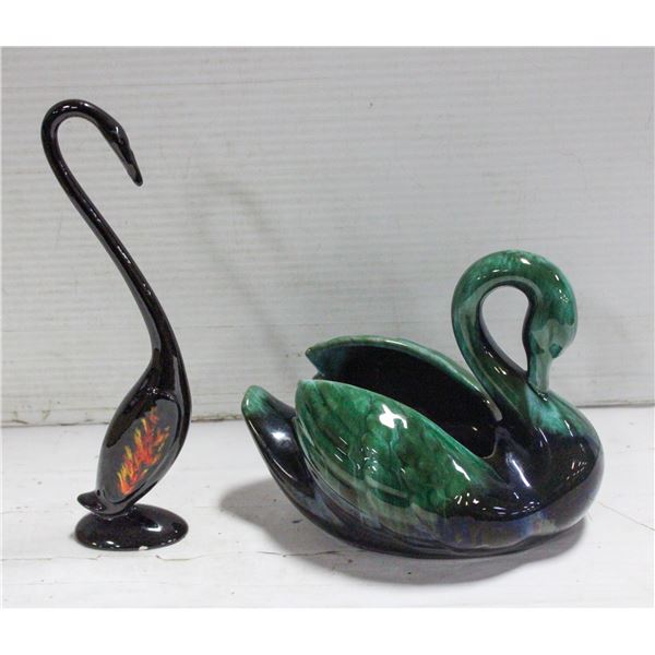 BLUE MOUNTIAN POTTERY SWAN + BIRD