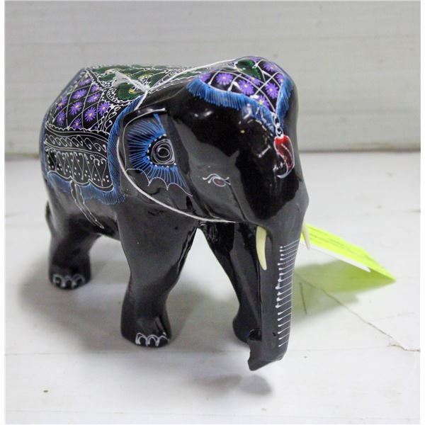HAND CARVED PAINTED WOODEN ELEPHANT 5 INCHES TALL