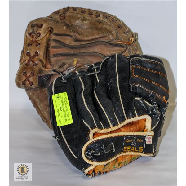 VINTAGE LEATHER BASEBALL GLOVES TOGETHER-ESTATE