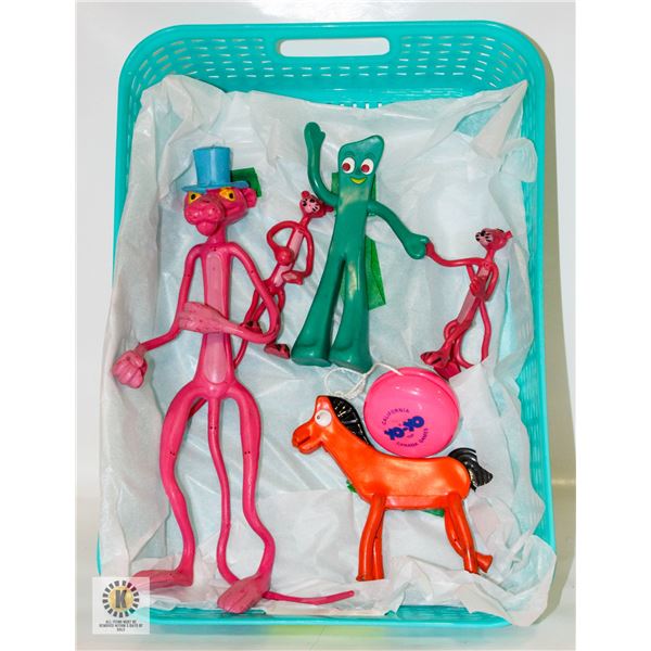 GUMBY & POKEY & 3 PINK PANTHER BENDABLE FIGURES