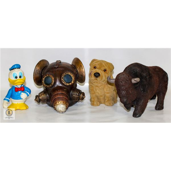 VINTAGE PIGGY BANKS & GAS MASK PIGGY BANK