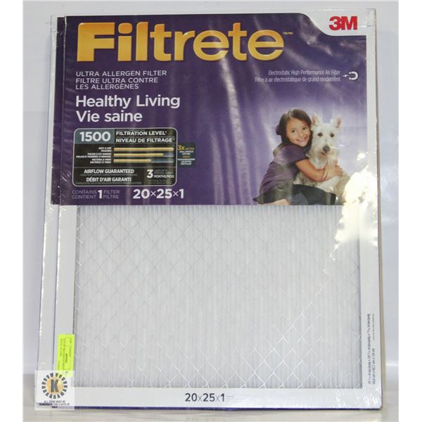 LOT OF TWO NEW FILTRETE 1500 20x25x1 FILTERS