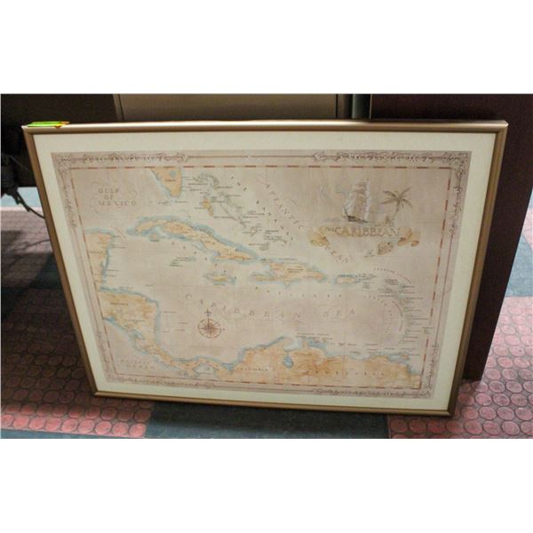 FRAMED MAP OF THE CARRIBEAN SEA 23.5" X 30.5"