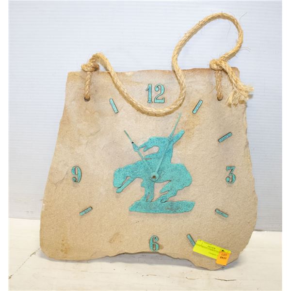 STONE/BRASS COWBOY CLOCK