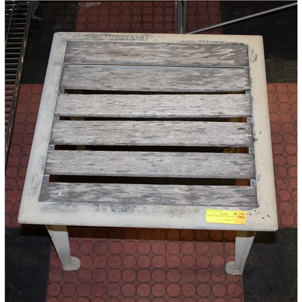 WOOD AND METAL SIDE TABLE H-17" W-19" L-19"