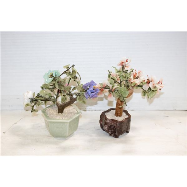 PAIR OF STONE MINI BONSAI TREES