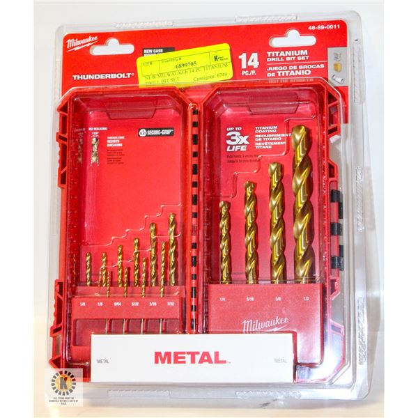 NEW MILWAUKEE 14 PC TITANIUM DRILL BIT SET