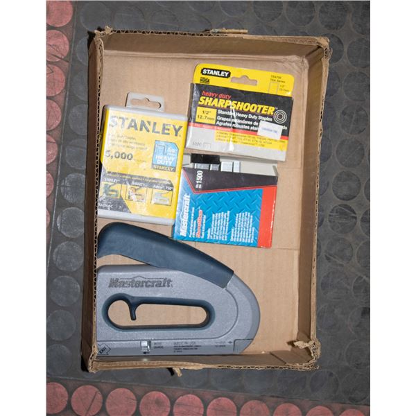 BOX WITH MASTERCRAFT SURE SHOT STAPLER WITH