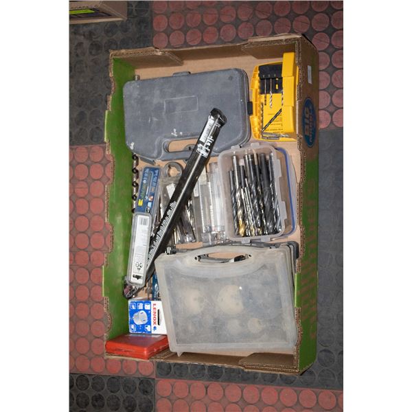 FLAT WITH LARGE ASSORTMENT OF DRILL BITS AND
