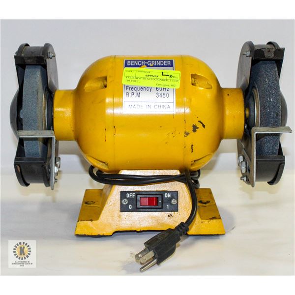 YELLOW 6"-BENCH GRINDER, 3/4 HP, 110 VOLT,