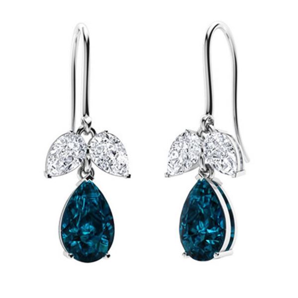 Gold Natural London Topaz Diamonds Drop EarRings