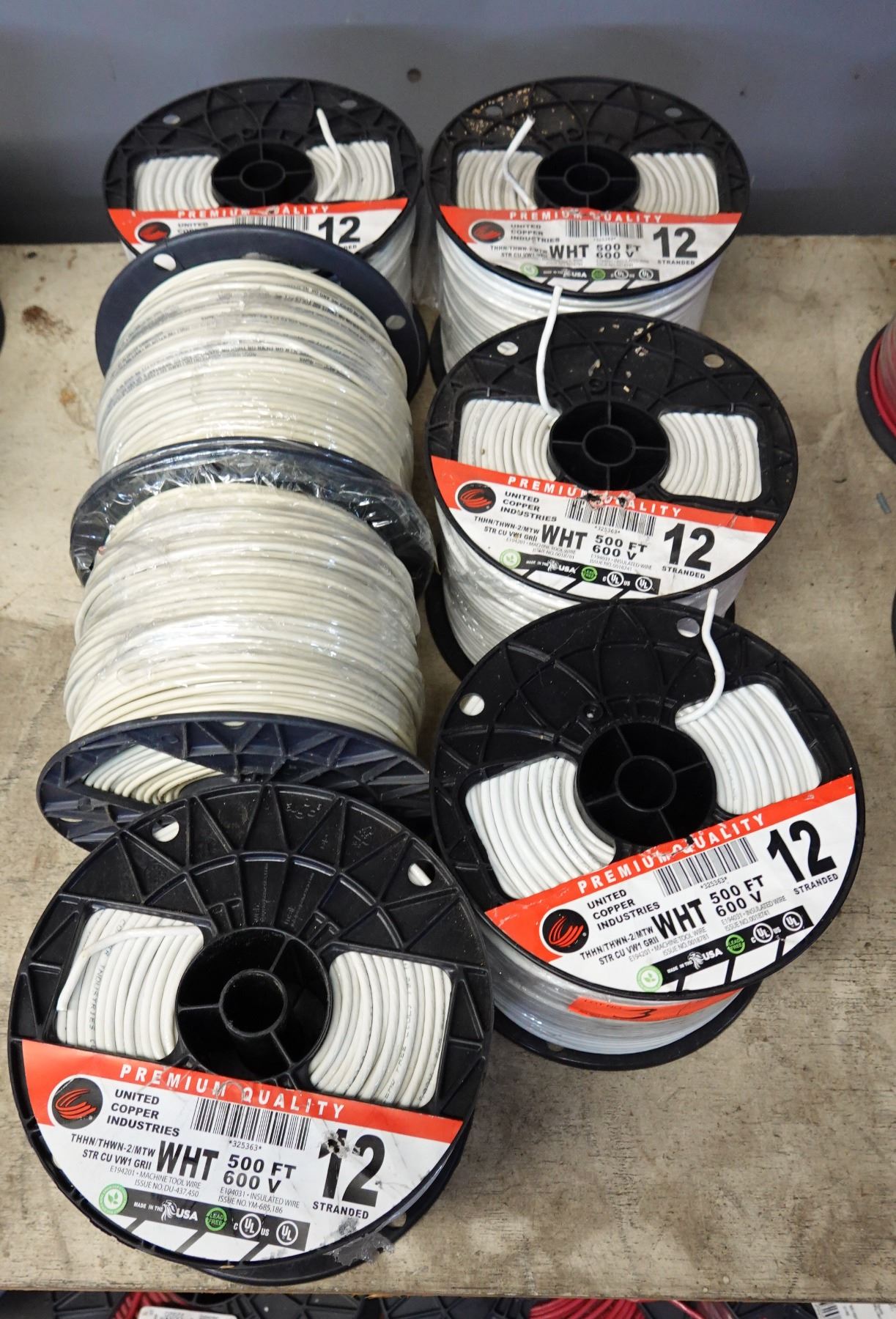 Qty 7 Spools United Copper 325363 White 12 AWG Stranded THHN/THWN-2/MTW ...