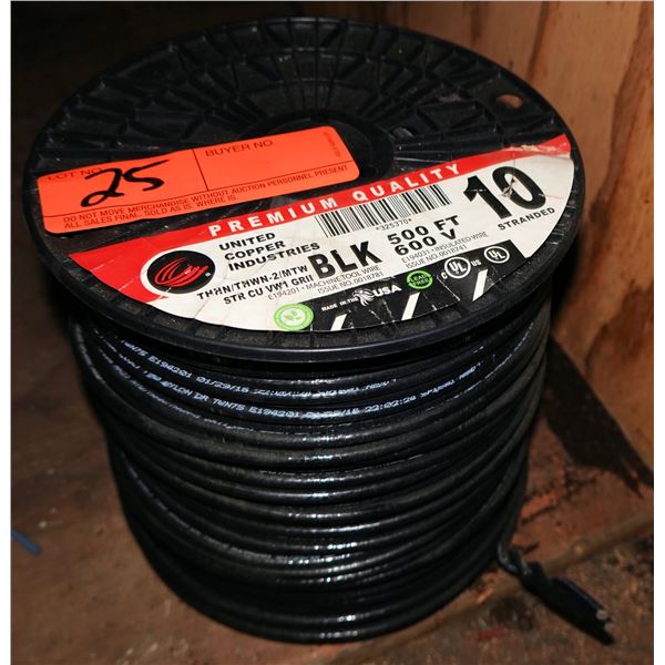 Spool United Copper 325370 Black 10 AWG Stranded THHN/THWN-2/MTW  Wire 500'