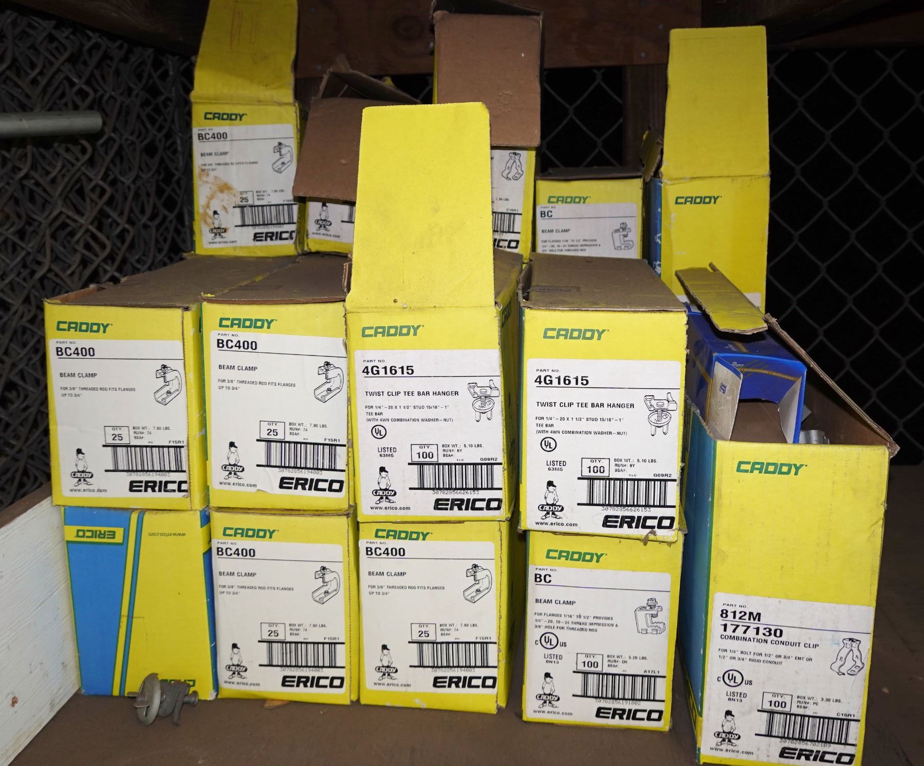 Multiple Boxes Erico Caddy Twist Clip Tee Bar Hangers, Beam Clamps