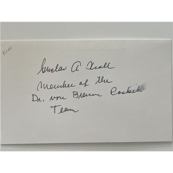 Rocket team member Gustav Kroll autograph note