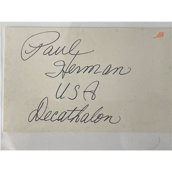 Olympic athlete Paul Herman autograph note