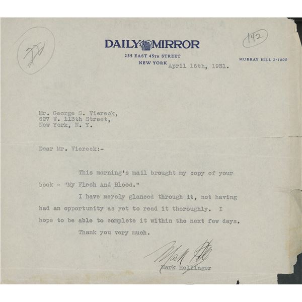 Mark Hellinger signed letter