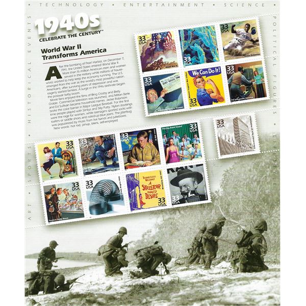 1940s Celebrate the Century Stamp Sheet