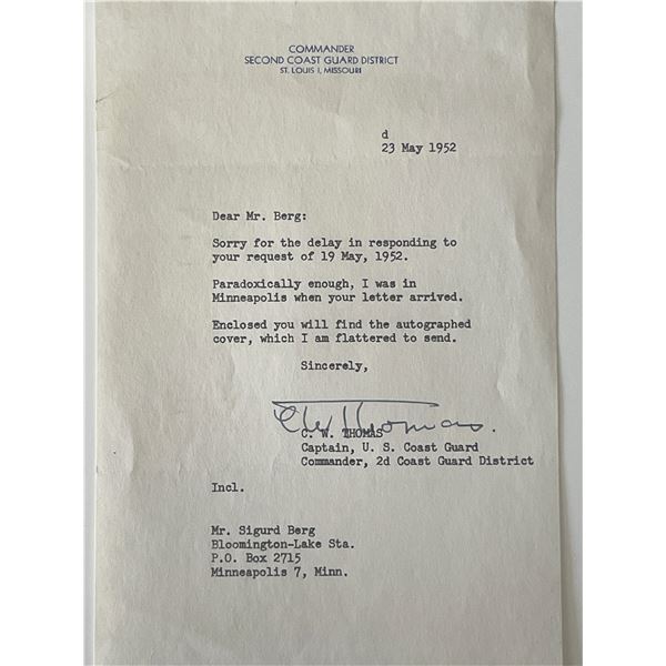 US Coast Guard C.W. Thomas signed note
