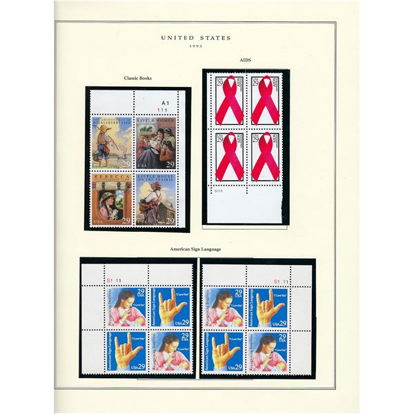 1993 US stamp collector sheet featuring Classic Books, Aids and American Sign Language stamps