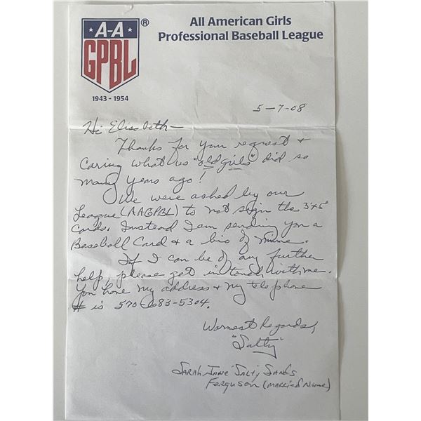 Girls baseball Sarah Sands signed note