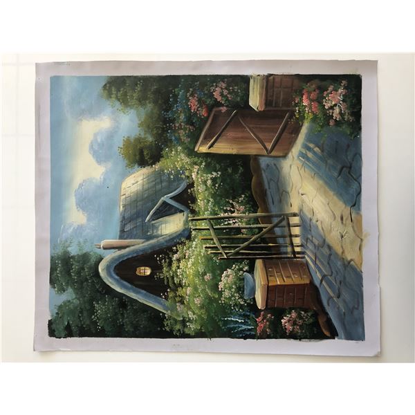 Pastoral House Scene original painting on canvas