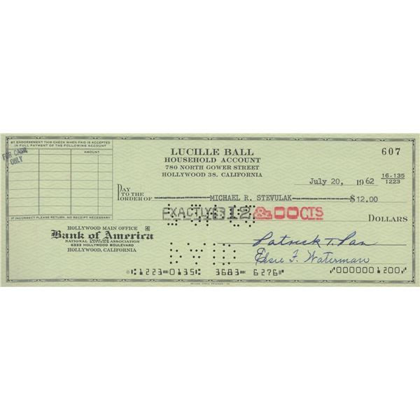 Lucille Ball signed check