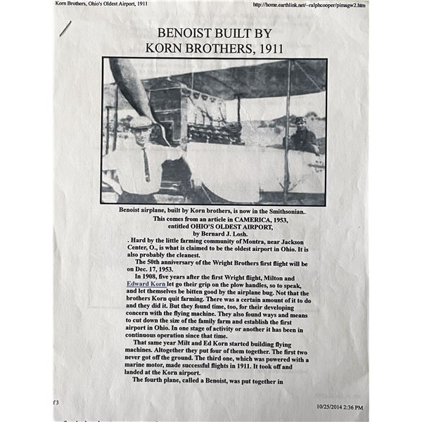 Korn Brothers unsigned background article