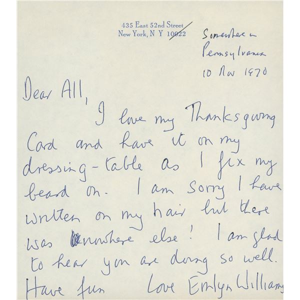 Emlyn Williams hand written signed letter