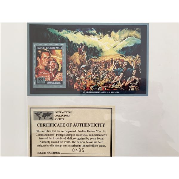 Charlton Heston 1994 Ten Commandments Movie - Souvenir Sheet, w/ Certificate Of Authenticity