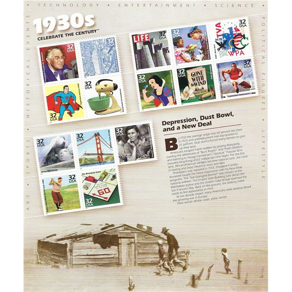 1930s Celebrate the Century Stamp Sheet