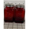Image 1 : VINTAGE EMBOSSED RUBY RED GLASS SALT AND PEPPER SHAKERS
