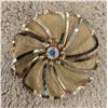 Image 1 : Vintage pin brooch. Marked BED gold flower pin - double mesh petals, rhinestone center. 2 1/2" diame
