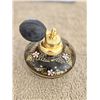 Vintage Art Deco perfume bottle.  Dark brown glass with hand-painted floral and swirl designs in pin