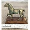 Image 1 : Vintage brass horse statue.  Aged patina finish with some green verdigris.  Stands 6" tall, 7" base.