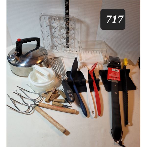 Kitchen kettle & utensils.
