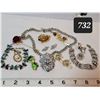 Image 1 : Rhinestone jewelry pieces, tiger eye & vintage pins.