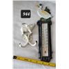 Image 1 : Cast iron duck thermometer & metal flying pig coat hook.