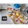 Image 1 : Vintage 1988 Fisher Price McDonald's drink machine, canvas logo bag & play meal toys.