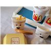 Image 2 : Vintage 1988 Fisher Price McDonald's drink machine, canvas logo bag & play meal toys.