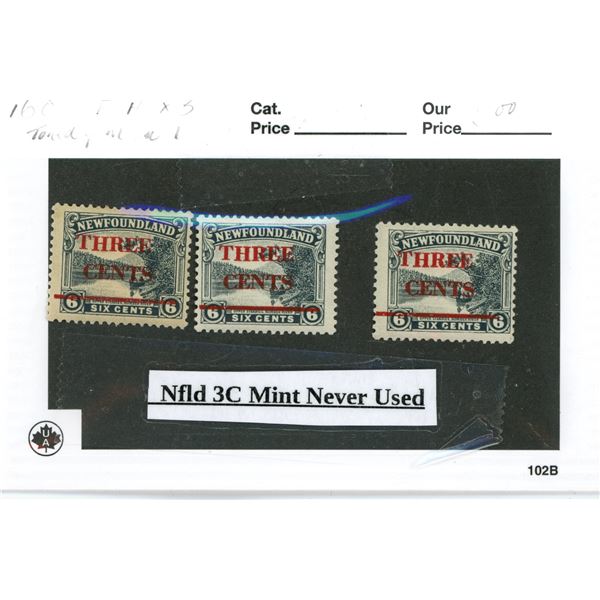 Nfld 3C Mint Never used Stamps