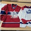 Image 2 : hockey jerseys various sizes, Canadians are adult small and medium, and youth large, tims are adult 